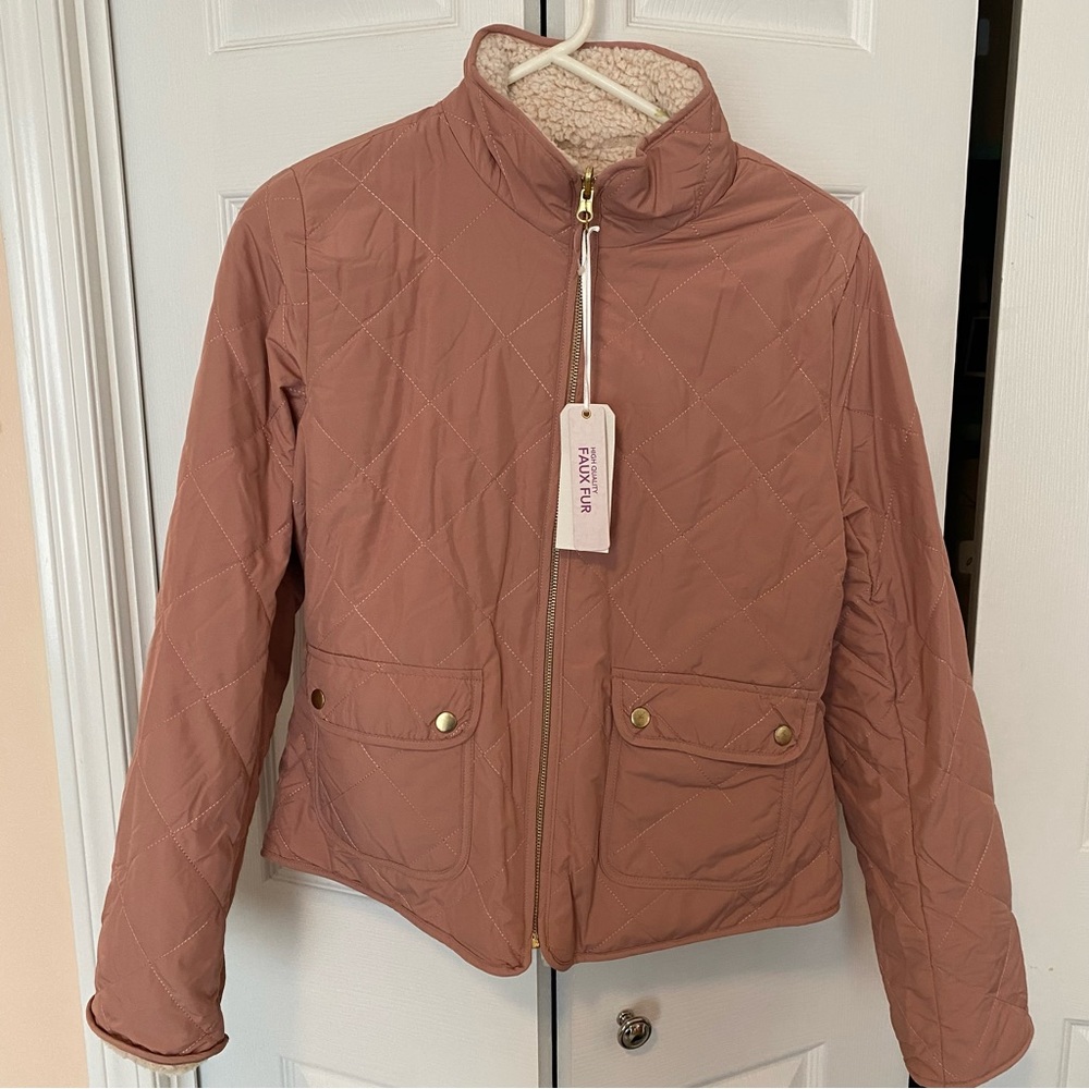 Reversible jacket - Pink Quilted and White Sherpa NWT